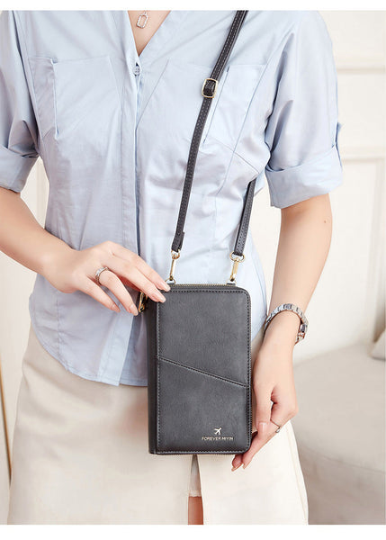 Dark Grey Rfid Blocking Passport Wallet Multi Function Travel Organizer With Zipper Strap Wallets