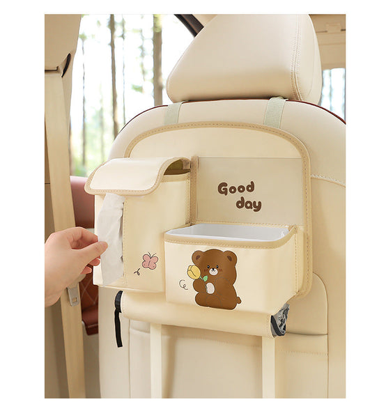Pink Cute Cartoon Backseat Organizer With Multi Pocket Storage And Pp Trash Bin 400G Lightweight Pu Leather Car Organisers
