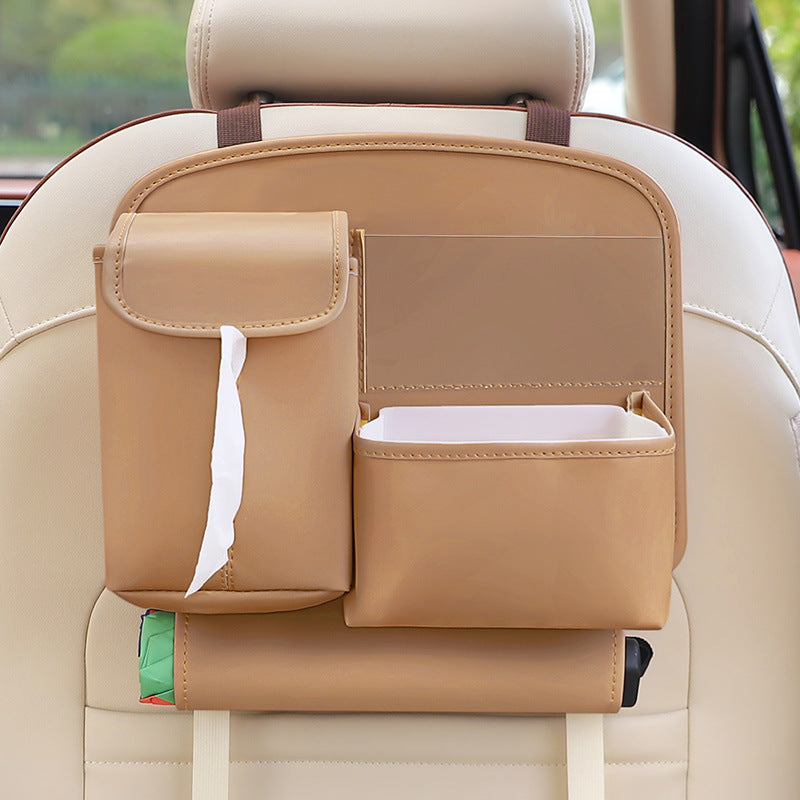 Brown Car Backseat Organizer With Multi Pocket Storage Pp Trash Bin Lightweight Pu Leather Car Organisers