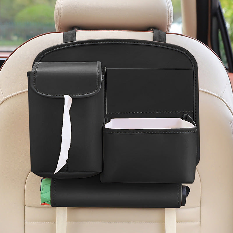 Black Car Backseat Organizer With Multi Pocket Storage And Pp Trash Bin 400G Lightweight Pu Leather Car Organisers