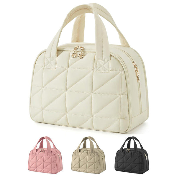 Beige Large Capacity Travel Toiletry Bag Wide Opening Nylon Makeup Organizer Waterproof Makeup Bags & Cases