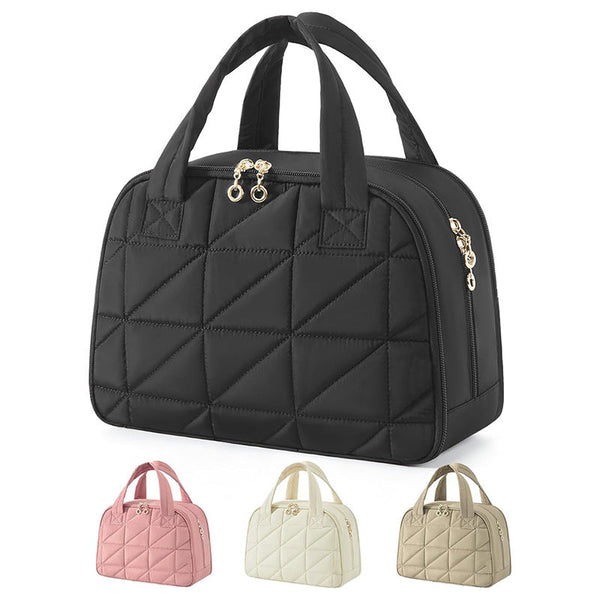 Black Large Capacity Travel Toiletry Bag With Wide Opening Puffy Nylon Makeup Organizer Waterproof Pvc Layer Makeup Bags & Cases