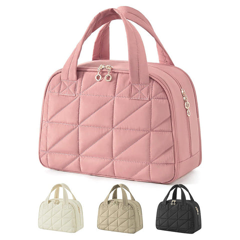 Pink Large Capacity Travel Toiletry Bag With Wide Opening Puffy Nylon Makeup Organizer Waterproof Pvc Layer Makeup Bags & Cases