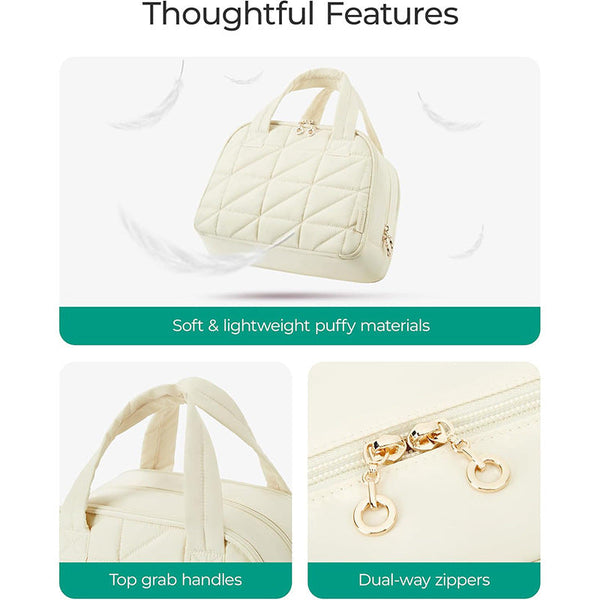 Pink Large Capacity Travel Toiletry Bag With Wide Opening Puffy Nylon Makeup Organizer Waterproof Pvc Layer Makeup Bags & Cases