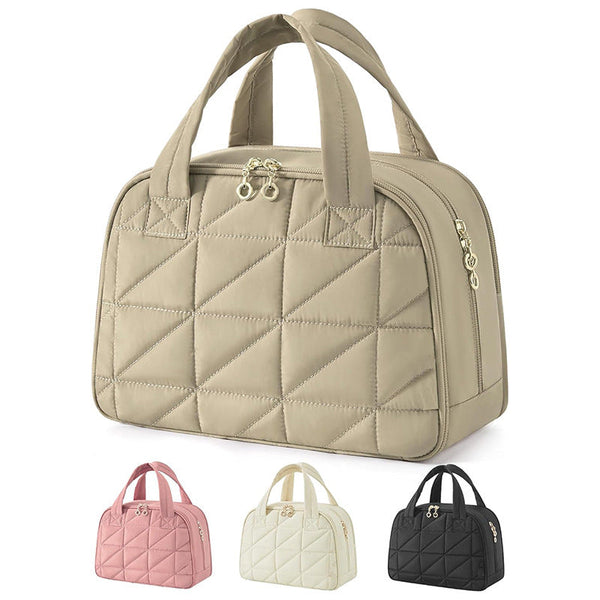 Khaki Large Travel Toiletry Bag Wide Opening Puffy Nylon Makeup Organizer Waterproof Makeup Bags & Cases