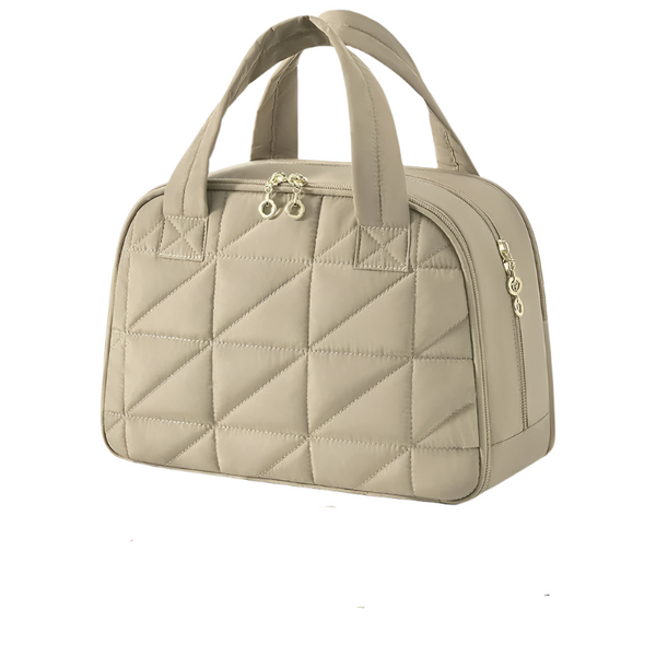 Khaki Large Travel Toiletry Bag Wide Opening Puffy Nylon Makeup Organizer Waterproof Makeup Bags & Cases