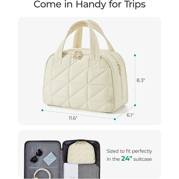 Khaki Large Travel Toiletry Bag Wide Opening Puffy Nylon Makeup Organizer Waterproof Makeup Bags & Cases