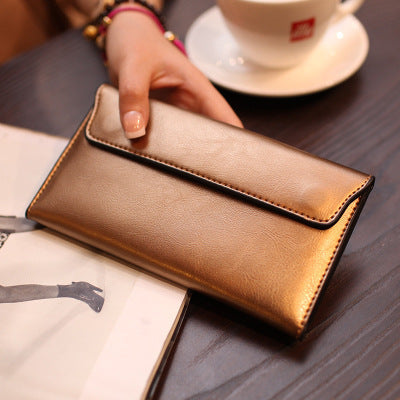 Gold Women's Genuine Leather Long Wallet Slim Business Clutch With Snap Closure Wallets
