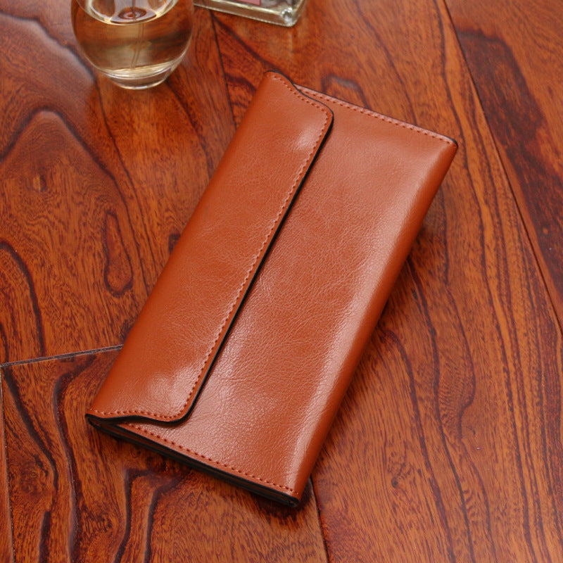 Brown Women's Genuine Leather Long Wallet Slim Business Clutch With Snap Closure Wallets
