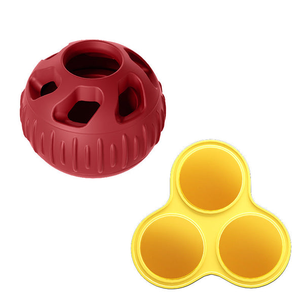 Red Ball And Yellow Mold Pet Treat Dispensing Molding Set Silicone Dog Chew Toy For Teeth Cleaning Boredom Relief Dog Toys