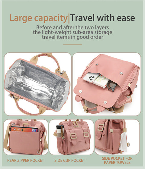 Pink Multifunctional Insulated Lunch Bag Women Waterproof Lightweight Picnics Outings Lunchboxes