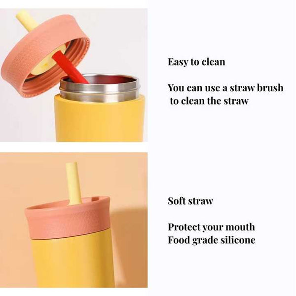 2 Pcs Yellow 12Oz Insulated Tumbler With Straw 304 Stainless Steel Bpa Free Leak Proof Water Bottles & Vacuum Flasks