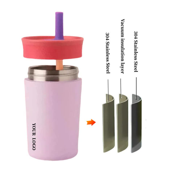 2 Pcs Yellow 12Oz Insulated Tumbler With Straw 304 Stainless Steel Bpa Free Leak Proof Water Bottles & Vacuum Flasks