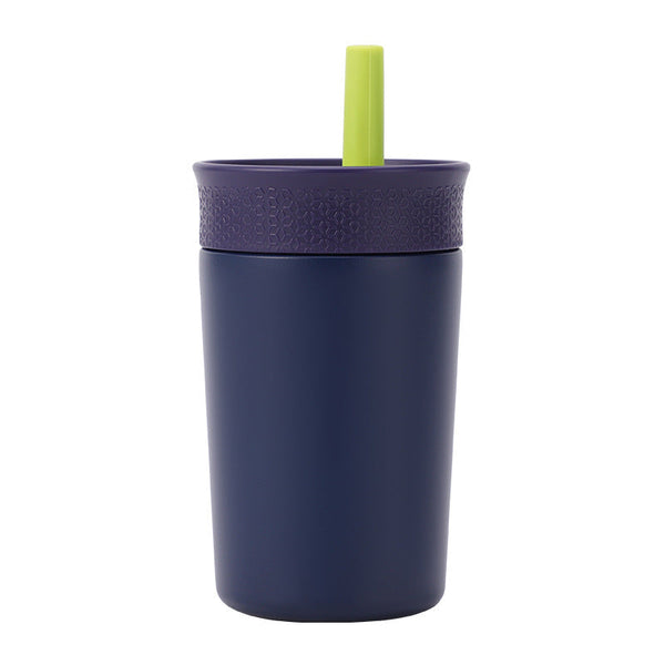 2 Pcs Dark Blue 12Oz Insulated Tumbler With Straw 304 Stainless Steel Bpa Free Leak Proof Water Bottles & Vacuum Flasks