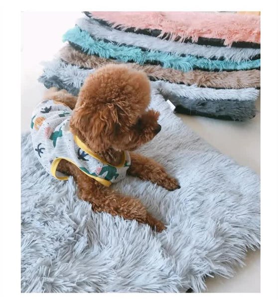 Blue Plush Pet Mat For Dogs And Cats 70X100cm Anti Slip Warm Cozy Autumn Winter Pet Beds