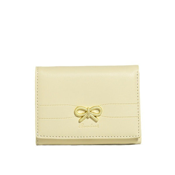 Yellow Compact Women's Bow Accent Wallet Fresh Minimalist Pu Leather Foldable Card Holder With Multiple Slots Wallets