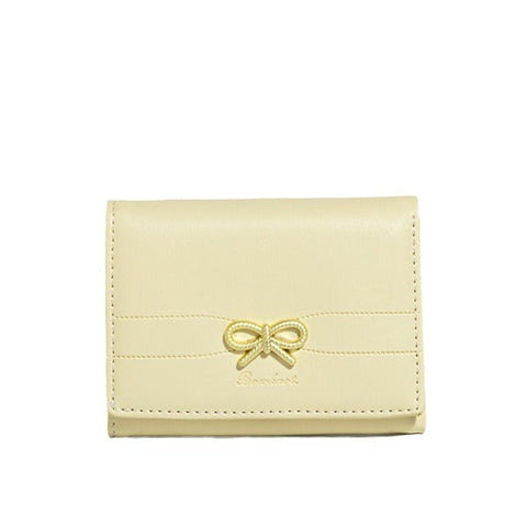 Yellow Compact Women's Bow Accent Wallet Fresh Minimalist Pu Leather Foldable Card Holder With Multiple Slots Wallets