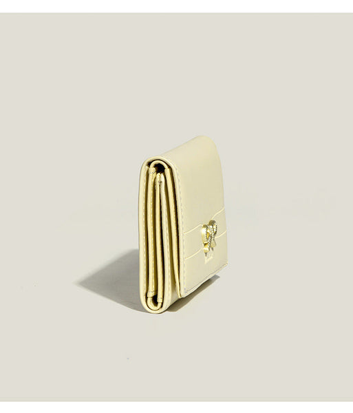 Yellow Compact Women's Bow Accent Wallet Fresh Minimalist Pu Leather Foldable Card Holder With Multiple Slots Wallets