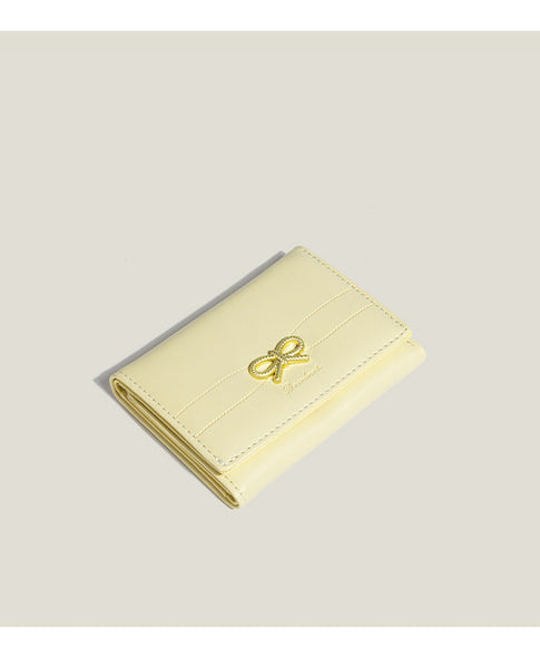 Yellow Compact Women's Bow Accent Wallet Fresh Minimalist Pu Leather Foldable Card Holder With Multiple Slots Wallets