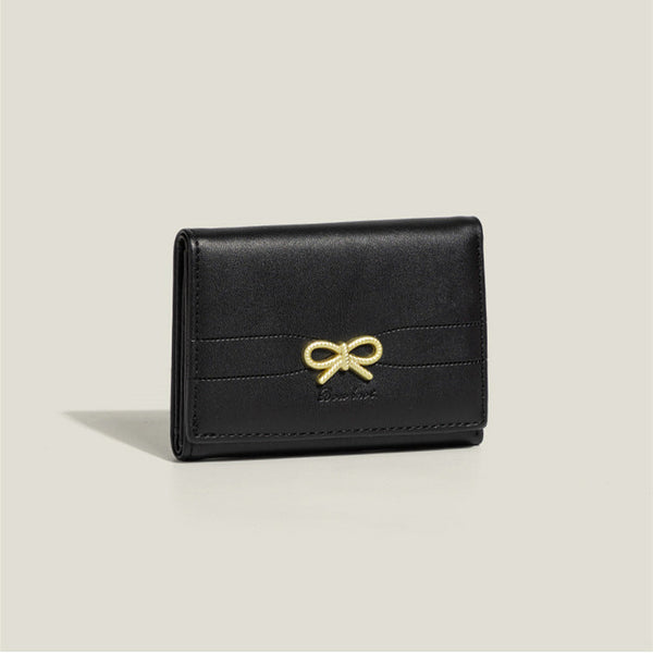 Yellow Compact Women's Bow Accent Wallet Fresh Minimalist Pu Leather Foldable Card Holder With Multiple Slots Wallets