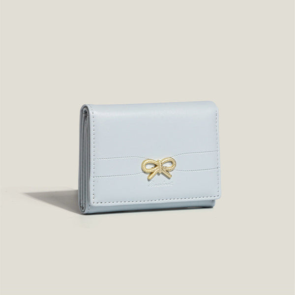 Yellow Compact Women's Bow Accent Wallet Fresh Minimalist Pu Leather Foldable Card Holder With Multiple Slots Wallets