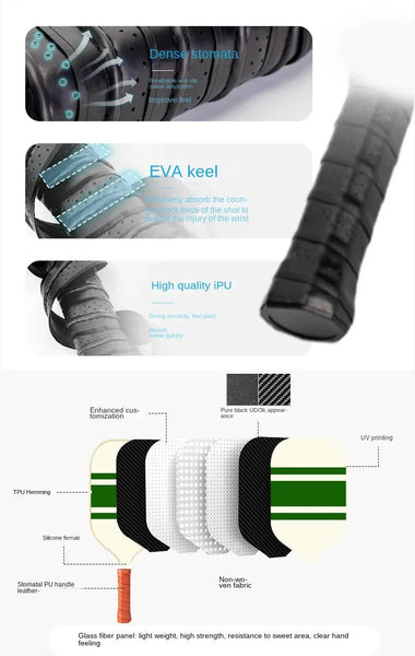 Style 4 White And Green T700 Carbon Fiber & Fiberglass Pickleball Paddle Lightweight 220G With Anti Slip Tpu Grip For Training Competition Racquets