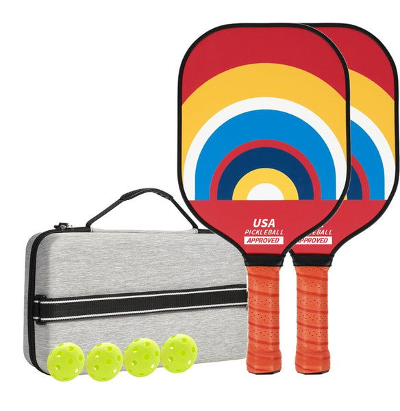 Elosung 1 Sets Of Style 3 Colorful Geometric Patterns Fiberglass Pickleball Paddle 2 Paddles 4 Balls And Portable Carry Bag For Outdoor Play Racquets