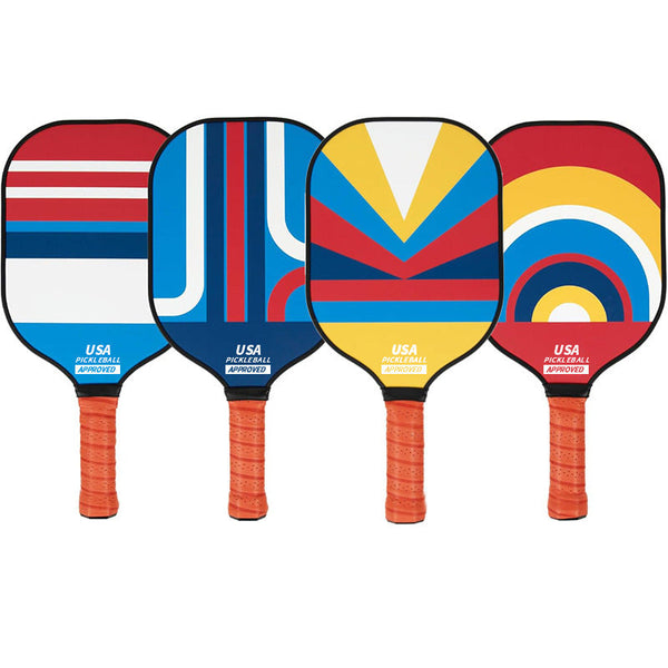 Elosung 1 Sets Of Style 3 Colorful Geometric Patterns Fiberglass Pickleball Paddle 2 Paddles 4 Balls And Portable Carry Bag For Outdoor Play Racquets