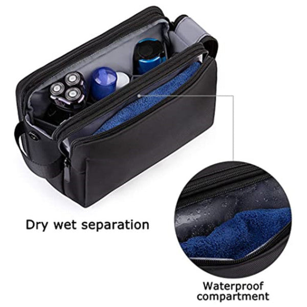 Black Stylish Waterproof Travel Toiletry Bag Organizer Large Capacity Shaving Kit & Makeup Case(Makeup Is A Prop For Shooting And Not Included) Makeup