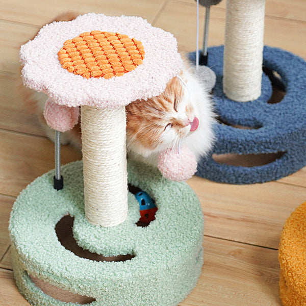 Elosung Yellow And Pink Sunflower Cat Scratching Post 35Cm Sisal Tree With Plush Toys For Small Cats Furniture & Scratchers