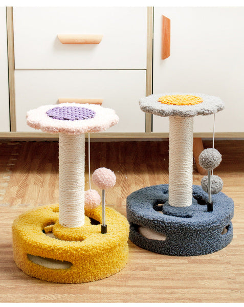 Elosung Yellow And Pink Sunflower Cat Scratching Post 35Cm Sisal Tree With Plush Toys For Small Cats Furniture & Scratchers