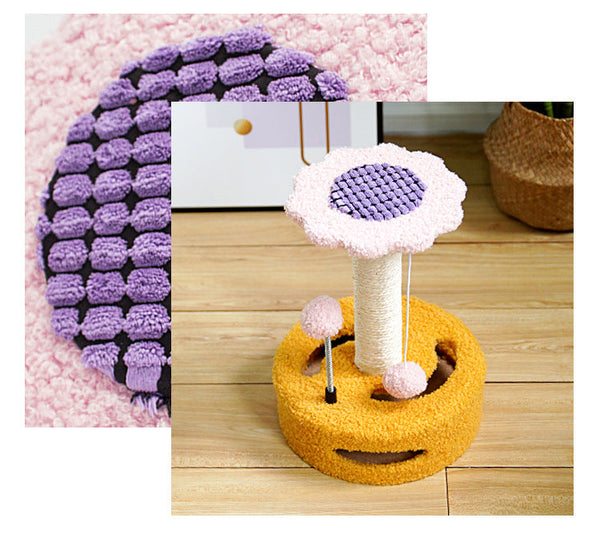 Elosung Yellow And Pink Sunflower Cat Scratching Post 35Cm Sisal Tree With Plush Toys For Small Cats Furniture & Scratchers