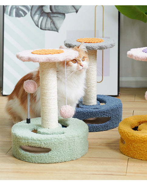 Elosung Yellow And Pink Sunflower Cat Scratching Post 35Cm Sisal Tree With Plush Toys For Small Cats Furniture & Scratchers