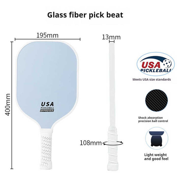 Light Blue Fiberglass Pickleball Paddle Lightweight 215G With Anti Slip Tpu Grip For Outdoor Sports Racquets