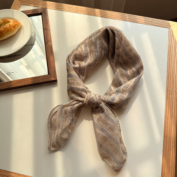 Style 3 Khaki Versatile Patterned Square Scarf | 65X65cm Lightweight Polyester Neckerchief Headband Vintage Polka Dot & Floral Scarves & Wraps