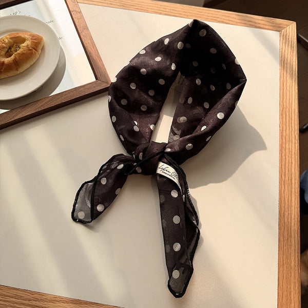 Style 4 Black Versatile Patterned Square Scarf | 65X65cm Lightweight Polyester Neckerchief Headband Vintage Polka Dot & Floral Scarves & Wraps