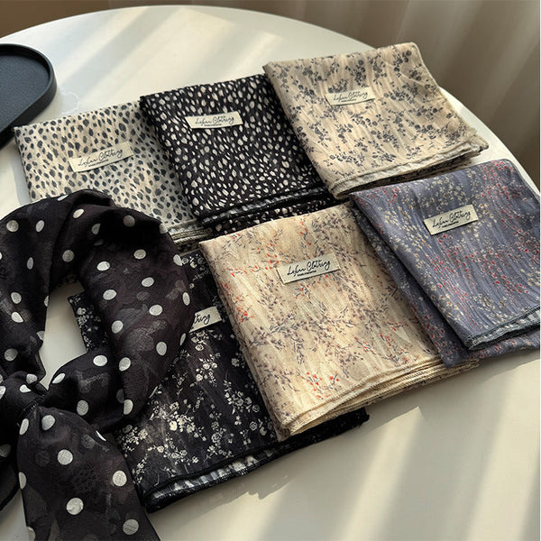 Black And White Versatile Patterned Square Scarf | 65X65cm Lightweight Polyester Neckerchief Headband Vintage Polka Dot & Floral Grey Scarves & Wraps