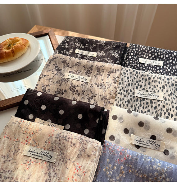Black And White Versatile Patterned Square Scarf | 65X65cm Lightweight Polyester Neckerchief Headband Vintage Polka Dot & Floral Grey Scarves & Wraps