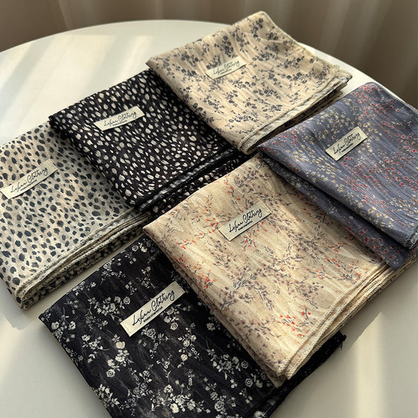 Style 5 Beige Versatile Patterned Square Scarf | 65X65cm Lightweight Polyester Neckerchief Headband Vintage Polka Dot & Floral Scarves & Wraps