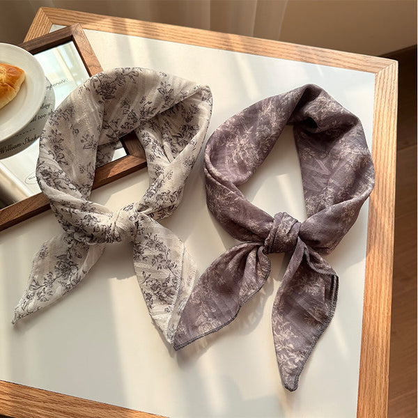 Style 5 Beige Versatile Patterned Square Scarf | 65X65cm Lightweight Polyester Neckerchief Headband Vintage Polka Dot & Floral Scarves & Wraps