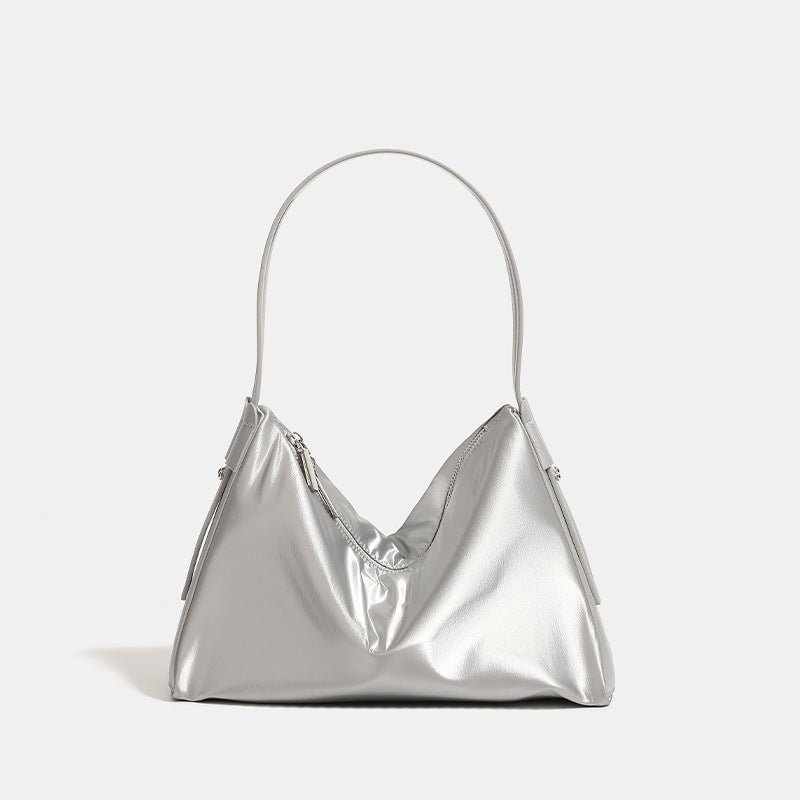 Luminous Silver Nylon Underarm Shoulder Bag Convertible Crossbody Hobo With Pouch Lightweight Modern Women's Bags & Handbags