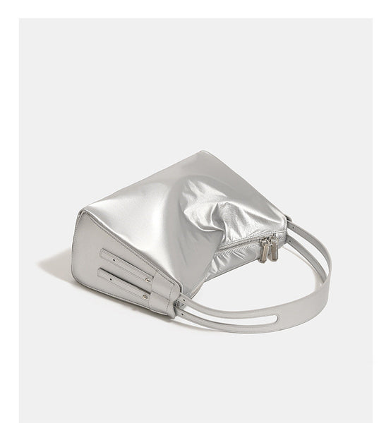 Luminous Silver Nylon Underarm Shoulder Bag Convertible Crossbody Hobo With Pouch Lightweight Modern Women's Bags & Handbags