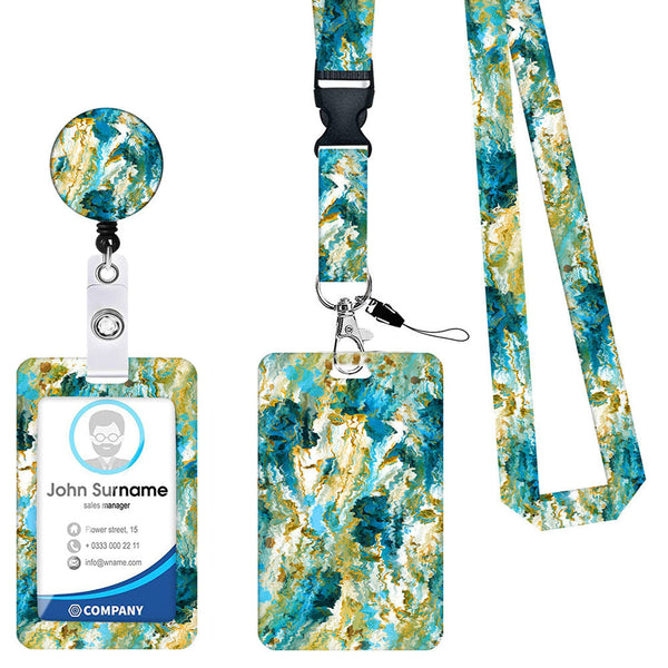 2 Pcs Blue And Green Retractable Badge Reel & Id Card Holder Set With Lanyard Durable Abs Plastic Wallets