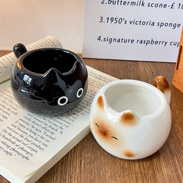 Black Adorable Ceramic Cat Mug Cute Creative Coffee Cup With Tail Handle (210Ml) Mugs