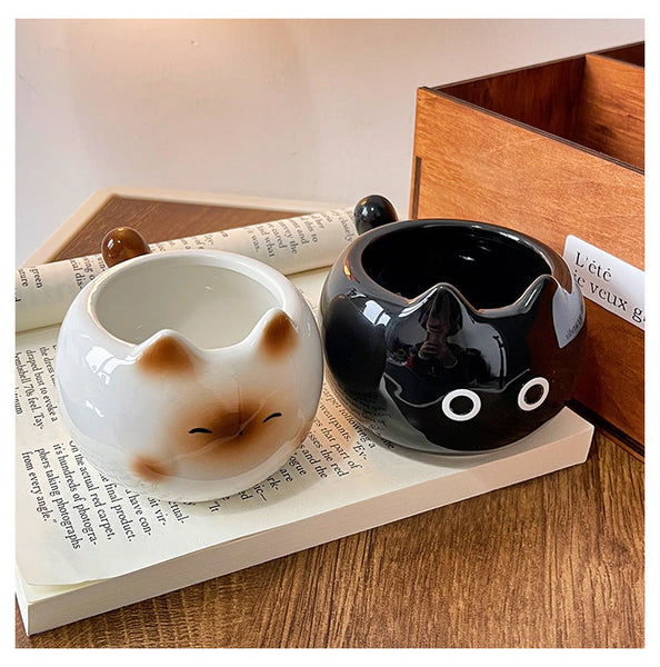 Black Adorable Ceramic Cat Mug Cute Creative Coffee Cup With Tail Handle (210Ml) Mugs