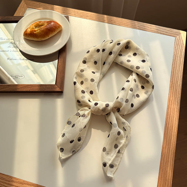 Style 9 Black Polka Dots On White Background Versatile Patterned Square Scarf | 65X65cm Lightweight Polyester Neckerchief Headband Vintage & Floral Sc