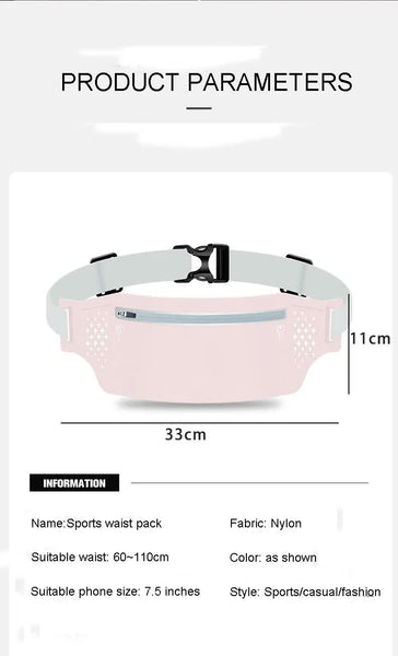 2 Pcs Pink Lightweight Women's Running Waist Bag Splash Proof Fitness Belt With Stretchable Phone Storage Waist Packs & Bags