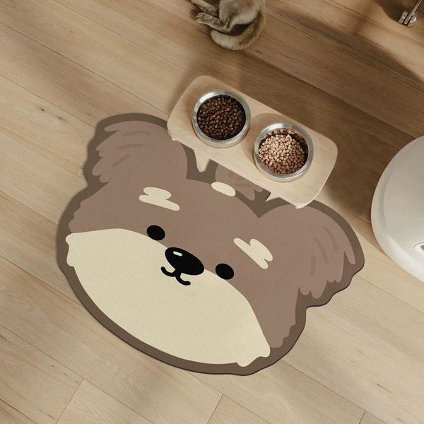 2 Pcs Style 8 White And Blue Puppy Pattern Cartoon Pet Feeding Mat For Cats & Dogs Absorbent Diatom Mud Splash Proof Easy To Clean Dog Feeding Mats