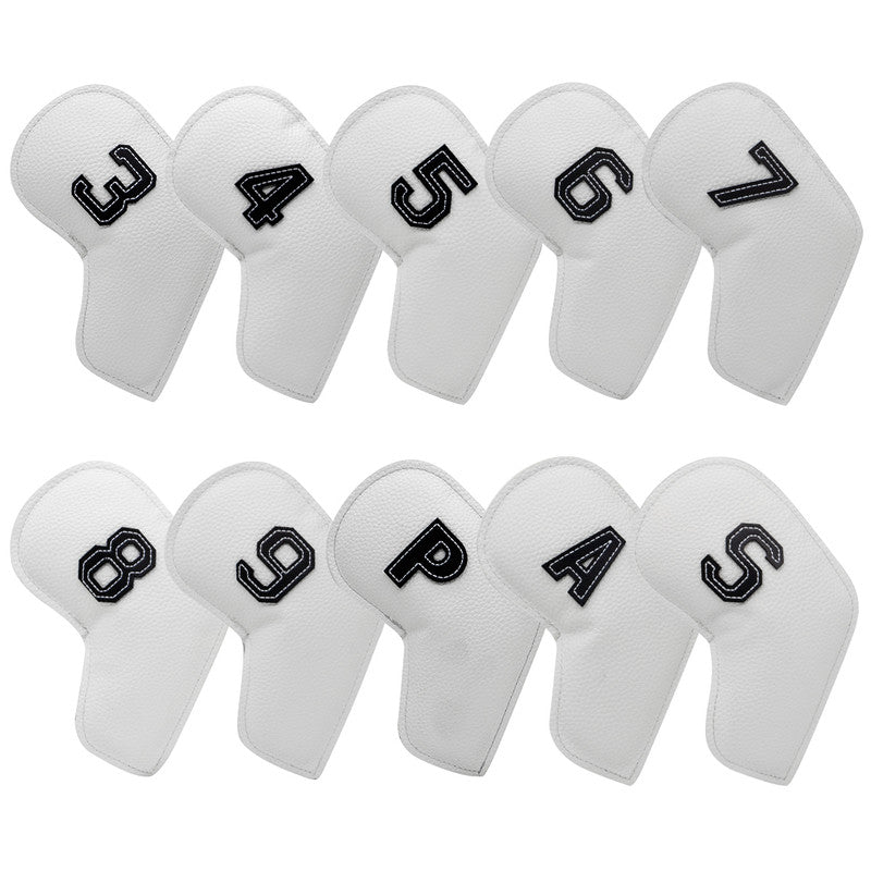 White Golf Iron Head Covers Set Of 10 Waterproof Pu Leather Club Protectors With Embroidered Numbers (3 9 A S) Club Head Covers