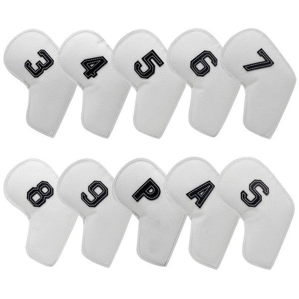 White Golf Iron Head Covers Set Of 10 Waterproof Pu Leather Club Protectors With Embroidered Numbers (3 9 A S) Club Head Covers